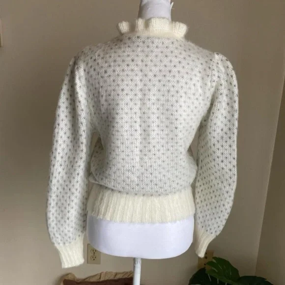 Vintage ivory & gray fuzzy ruffle neck sweater - Picture 8 of 8